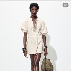 Zara Jacquard Mini Dress Cream Puff-Sleeve Mini Dress